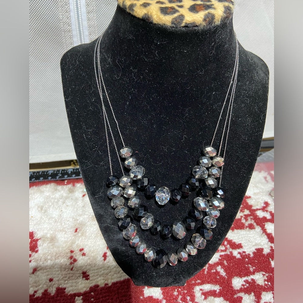 Layered AB Black Metal Necklace
